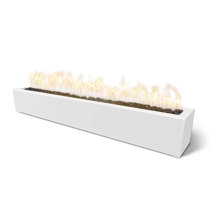 The Outdoor Plus 72 Rectangular Eaves Fire Pit, Powder Coated Metal, White, Plug & Play Electronic Ignition, Natural Gas OPT-LBTPC72EKIT-WHT-NG